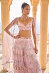 LASHKARAA_Pink Satin Embroidery Beads Sweetheart Cutdana And Sequin Butterfly Sharara Set _Online_at_Aza_Fashions