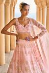 Lashkaraa_Peach Velvet, Satin, Net Sequins, Stones, Zari Embellished Bridal Lehenga Set_Online_at_Aza_Fashions