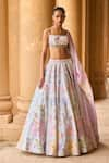 Buy_LASHKARAA_Blue Velvet Embroidery Floral Square Neck Flower Bridal Lehenga Set _at_Aza_Fashions