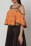 Buy_Labbada_Orange Lehenga Chanderi  Crop Top Crepe Embroidery Round Set _Online_at_Aza_Fashions