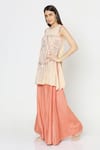 Buy_Labbada_Peach Tunic Georgette Palazzo Cotton Silk Embroidery Round And Pant Set _Online_at_Aza_Fashions