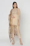 Buy_Labbada_Beige Kurta Tulle Pant Dupion Silk Dupatta Viscose Organza Embroidery Set _Online_at_Aza_Fashions