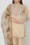 Shop_Labbada_Beige Kurta Tulle Pant Dupion Silk Dupatta Viscose Organza Embroidery Set _Online_at_Aza_Fashions