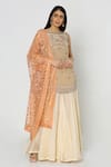 Buy_Labbada_Beige Kurta Crepe Silk Gharara Chanderi Dupatta Net Set  _at_Aza_Fashions