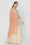 Labbada_Beige Kurta Crepe Silk Gharara Chanderi Dupatta Net Set  _Online_at_Aza_Fashions