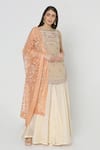 Buy_Labbada_Beige Kurta Crepe Silk Gharara Chanderi Dupatta Net Set  _Online_at_Aza_Fashions