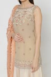 Labbada_Beige Kurta Crepe Silk Gharara Chanderi Dupatta Net Set  _at_Aza_Fashions