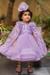 Buy_Lil Angels_Purple Net Embellished Sequin Work Ruffle Dress With Cape _at_Aza_Fashions