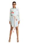 Buy_Seams Pret And Couture_Blue Crepe Leather Appliques Collared Neck Shirt Dress _at_Aza_Fashions