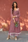 Shop_Naaz By Noor_Purple Cotton, Organza, Chanderi V Neck Embroidered Kurta And Pant Set _at_Aza_Fashions