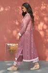 Naaz By Noor_Purple Cotton, Organza, Chanderi V Neck Embroidered Kurta And Pant Set _Online_at_Aza_Fashions