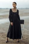 Buy_The Loom Art_Black Pure Handwoven Silk Scoop Neck Embroidered Dress _at_Aza_Fashions