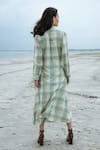 Shop_The Loom Art_Green Pure Handwoven Silk High Neck Checkered Dress _at_Aza_Fashions