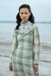 Buy_The Loom Art_Green Pure Handwoven Silk High Neck Checkered Dress _Online_at_Aza_Fashions