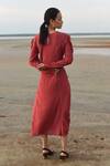 Shop_The Loom Art_Red Cotton Silk Round Embroidered Midi Dress  _at_Aza_Fashions