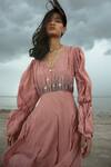 Buy The Loom Art Pink Cotton Silk V Neck Embroidered Tiered Dress Online at Aza Fashions Buy_The Loom Art_Pink Cotton Silk V Neck Embroidered Tiered Dress _Online_at_Aza_Fashions