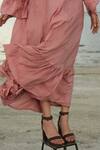 Shop_The Loom Art_Pink Cotton Silk V Neck Embroidered Tiered Dress _Online_at_Aza_Fashions