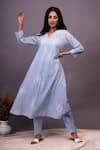 Buy Tashee Blue Cotton Floral Block Prints V Neck Gathered Kurta And Pant Set at Aza Fashions Buy_Tashee_Blue Cotton Floral Block Prints V Neck Gathered Kurta And Pant Set_at_Aza_Fashions