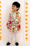 Buy_Little Bansi_Beige 50% Cotton Silk Printed Floral Kurta Set _at_Aza_Fashions