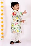 Little Bansi_Green 50% Cotton Silk Printed Floral Kurta Set _Online_at_Aza_Fashions