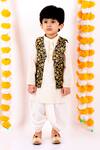 Shop_Little Bansi_Black Cotton Embroidery Floral Bundi And Kurta Set _Online_at_Aza_Fashions