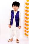 Buy_Little Bansi_Blue Cotton Mirrors, Sequins Embroidered Kurta Set _at_Aza_Fashions