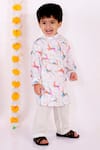 Buy_Little Bansi_White 100% Cotton Printed Animal Kurta Set _at_Aza_Fashions