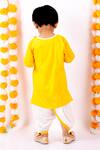 Shop_Little Bansi_Yellow Cotton Embroidery Kurta And Dhoti Pant Set _at_Aza_Fashions
