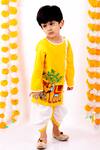 Little Bansi_Yellow Cotton Embroidery Kurta And Dhoti Pant Set _Online_at_Aza_Fashions