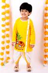 Buy_Little Bansi_Yellow Cotton Embroidery Kurta And Dhoti Pant Set _Online_at_Aza_Fashions