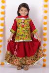 Buy_Little Bansi_Green Silk, Cotton Mirrors, Embroidery Kurta Lehenga Set _at_Aza_Fashions
