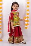 Little Bansi_Green Silk, Cotton Mirrors, Embroidery Kurta Lehenga Set _Online_at_Aza_Fashions