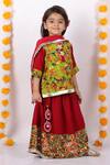 Buy_Little Bansi_Green Silk, Cotton Mirrors, Embroidery Kurta Lehenga Set _Online_at_Aza_Fashions