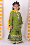 Buy_Little Bansi_Green Cotton Beads, Cut Work Printed Kurta Lehenga Set _at_Aza_Fashions