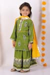 Little Bansi_Green Cotton Beads, Cut Work Printed Kurta Lehenga Set _Online_at_Aza_Fashions