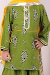 Buy_Little Bansi_Green Cotton Beads, Cut Work Printed Kurta Lehenga Set _Online_at_Aza_Fashions