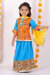 Buy_Little Bansi_Blue Cotton Embroidery, Tassels Kurta Lehenga Set _at_Aza_Fashions