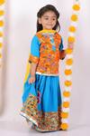 Little Bansi_Blue Cotton Embroidery, Tassels Kurta Lehenga Set _Online_at_Aza_Fashions