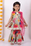 Buy_Little Bansi_Grey Cotton Floral Print Sharara Set For Girls_at_Aza_Fashions