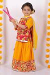 Little Bansi_Yellow Embroidered Kurta Lehenga Set For Girls_Online_at_Aza_Fashions