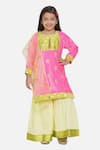 Buy_Little Bansi_Pink 50% Velvet Embroidered Floral Motifs Kurta Sharara Set _at_Aza_Fashions