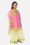 Little Bansi_Pink 50% Velvet Embroidered Floral Motifs Kurta Sharara Set _Online_at_Aza_Fashions