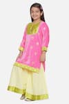 Buy_Little Bansi_Pink 50% Velvet Embroidered Floral Motifs Kurta Sharara Set _Online_at_Aza_Fashions