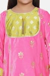 Little Bansi_Pink 50% Velvet Embroidered Floral Motifs Kurta Sharara Set _at_Aza_Fashions