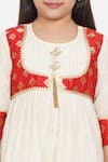 Little Bansi_Beige Brocade, Cotton Tassels, Pearls Striped Anarkali Sharara Set _at_Aza_Fashions