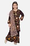 Buy_Little Bansi_Maroon Velvet, Chiffon Embroidery, Sequins Floral Kurta Set _at_Aza_Fashions