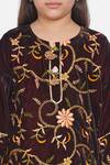 Little Bansi_Maroon Velvet, Chiffon Embroidery, Sequins Floral Kurta Set _at_Aza_Fashions