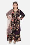Buy_Little Bansi_Purple Velvet, Chiffon Embroidery Floral Kurta Set _at_Aza_Fashions