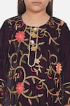 Little Bansi_Purple Velvet, Chiffon Embroidery Floral Kurta Set _at_Aza_Fashions