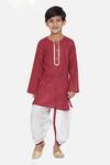 Shop_Little Bansi_Maroon Cotton Kurta And Dhoti Pant Set _Online_at_Aza_Fashions